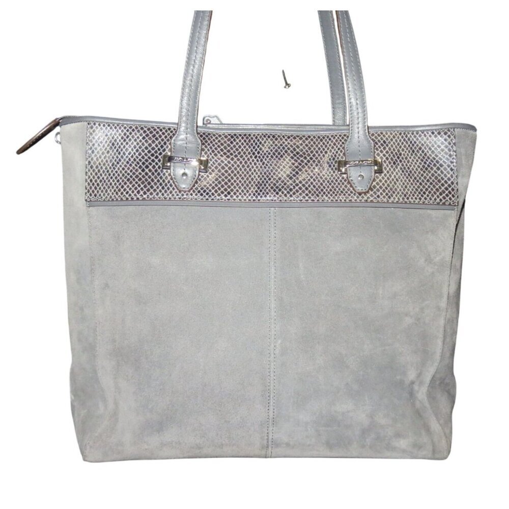 Coach 2014 Gray Mixed Suede & Snakeskin Embossed Leather Double Handle Tote - Picture 2 of 16